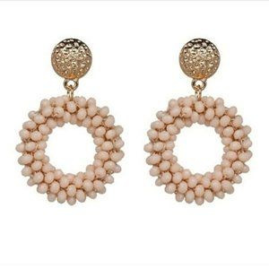 no brand  hoop loop earrings  OS Cream beige Gold  beaded earrings